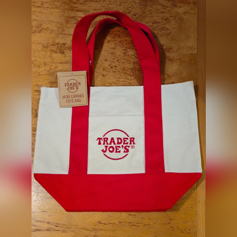 Trader Joe's Red and White Mini Canvas Tote Bag